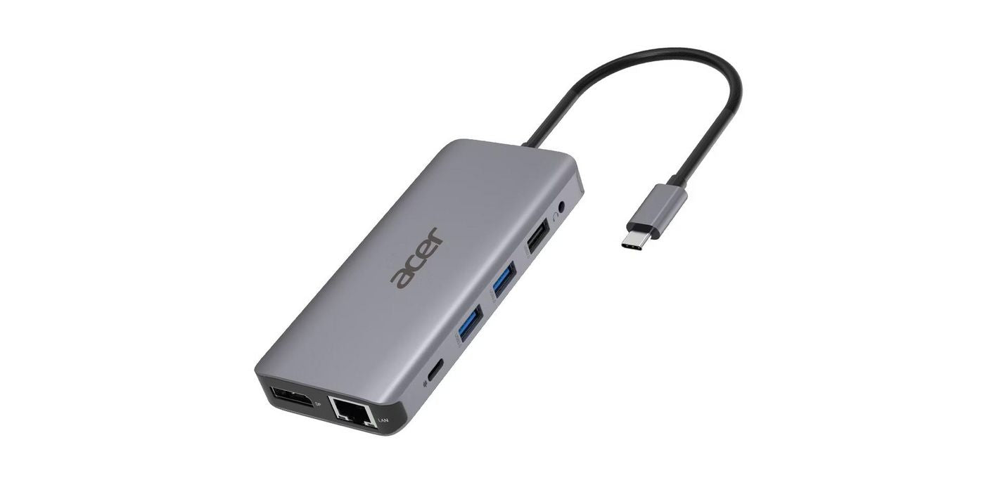 Acer 12-IN-1 TYPE-C DONGLE 2xUSB3.2 2xUSB2.0 2xHDMI DisplayPort Type C PowerDelivery SD Card reader TF Card reader 1000M Ethernet